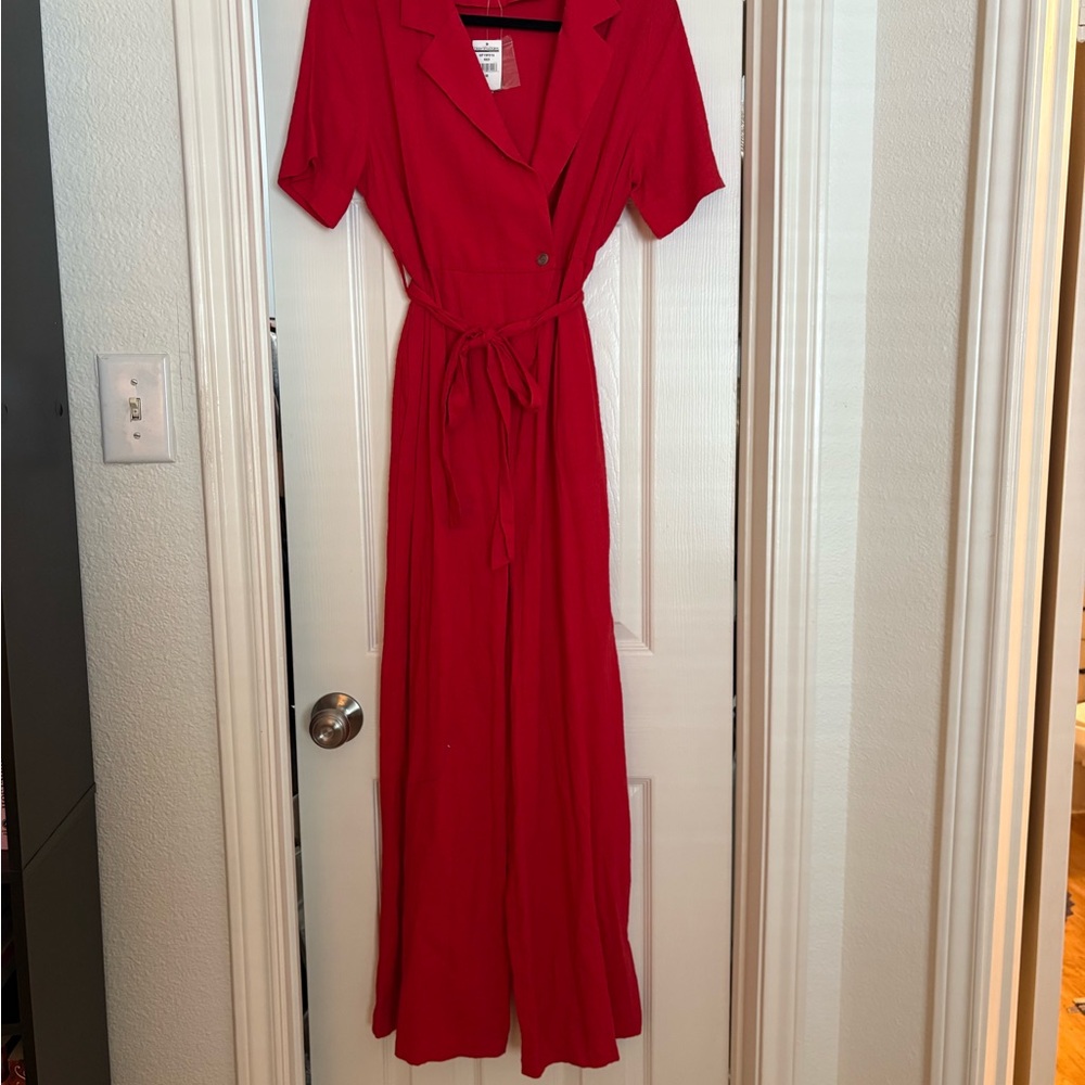 NWT Red Wide Leg Jumpsuit with Belt